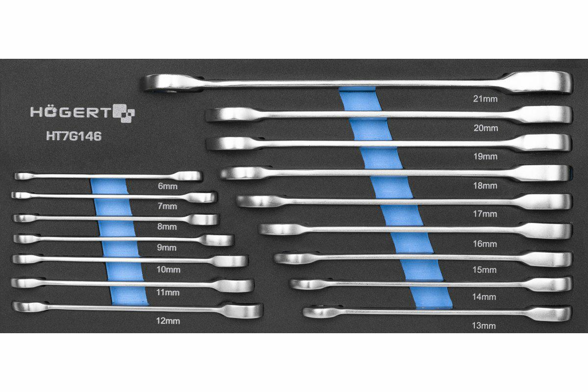 Інструменти | Ключі. - Sourcing HOGERT SINGLE-EYE WRENCH WITH RATCHET, 16 pcs. / EVA INSERT