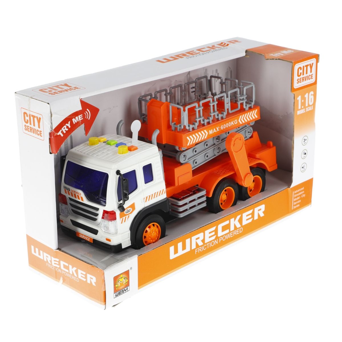 Играчки | Автомобили и превозни средства - Pojazd budowlany z podnośnikiem 1:16 napęd pomarań