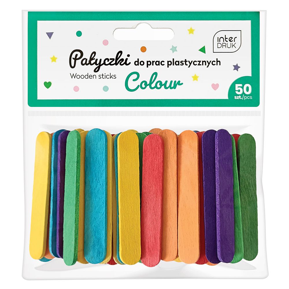 Koolitarbed | DIY tarvikud - Kolorowe patyczki do prac plastyczny 65x10mm 50szt Interdruk